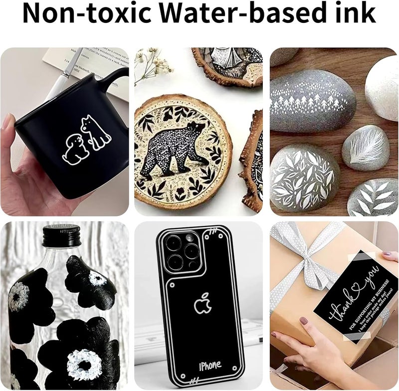 DEYONI 2 PCS White Acrylic Paint Pens, 0.7 mm Extra Fine Tip, Water Based Acrylic Markers for Wood, Black Paper, Rock Painting, Stone, Adult Painting - Image 4